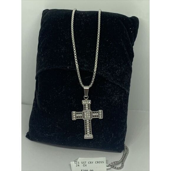 Simone I. Smith M91172BLKW Men's Crystal Cross 24" Pendant Necklace ML30 - Picture 1 of 5